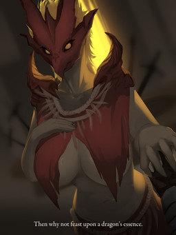 anthro big_breasts breasts clothing dialogue female female_anthro front_view grey_body hair looking_at_viewer midriff multicolored_body red_body red_clothing solo standing talking_to_viewer text white_hair yellow_eyes chickhawk96 elden_ring fromsoftware mythology ancient_dragon_florissax dragon mythological_creature mythological_scalie scalie 3:4 absurd_res english_text hi_res