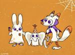 anthro clothing female fur group holidays male compmq_(artist) disney halloween zootopia finnick_(zootopia) judy_hopps nick_wilde canid canine fennec_fox fox lagomorph leporid mammal rabbit red_fox true_fox 2017