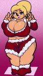 anthro armwear big_breasts blonde_hair bottomwear breast_squish breasts brown_eyes christmas_clothing cleavage cleavage_overflow clothed clothing crop_top curvy_figure ear_piercing ear_ring elbow_gloves eyelashes female fingers fur gesture gloves hair hand_gesture handwear holidays huge_breasts lips navel piercing pink_background plantigrade ring_piercing shirt shorts simple_background smile snow snowing solo squish standing tan_body tan_fur thick_thighs topwear v_sign voluptuous wide_hips someth1ngoranother christmas disney goof_troop lisa_(goof_troop) canid canine canis domestic_dog mammal 2021 absurd_res digital_media_(artwork) hi_res