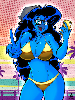 anthro beach big_breasts bikini bikini_bottom bikini_thong bikini_top breasts cellphone clothing electronics eyewear female glasses gold_bikini navel non-mammal_breasts non-mammal_navel phone smartphone solo swimwear thick_thighs two-piece_swimsuit wide_hips n.c._mentis golden_week tessa avian bird absurd_res digital_media_(artwork) hi_res meme
