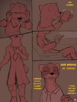 anthro book cellphone clothed clothing coat comic_panel dialogue dressing electronics grey_eyes headgear headphones headset lab_coat male necktie offscreen_character phone reading reading_book sitting smartphone standing tail text topwear yellow_text conditional_dnp dacad tyler_(dacad) domestic_ferret mammal mustelid musteline true_musteline weasel comic english_text hi_res restricted_palette