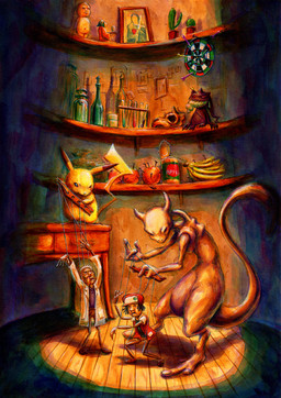 anthro apple banana bottle cactus container creepy dartboard detailed_background duo food fruit fur inside male marionette nails nightmare_fuel plant pokemon_professor puppet spotlight standing tail vial what yellow_body yellow_fur saboterian nintendo pokemon ash_ketchum pokemon_trainer professor_oak banette felid generation_1_pokemon generation_3_pokemon human legendary_pokemon mammal mewtwo pikachu pokemon_(species) rodent