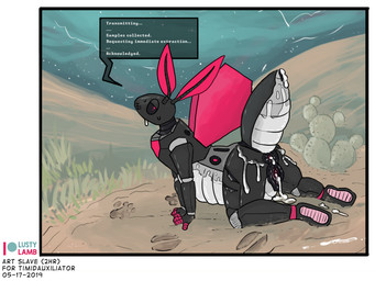 after_sex all_fours anthro anus arthropod_abdomen bodily_fluids cum cum_in_ass cum_in_vagina cum_inflation cum_inside female genital_fluids genitals inflation machine messy modular outside sand solo text vulva conditional_dnp lustylamb arthropod insect lepidopteran moth robot absurd_res english_text hi_res