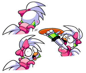 anthro breasts crazed_look feathers female food joyful looking_at_viewer non-mammal_breasts pink_bow pizza solo ththungrychick white_body white_feathers bobberbobman five_nights_at_freddy's five_nights_at_freddy's:_security_breach five_nights_at_frickbear's_(series) five_nights_at_frickbear's_3 scottgames steel_wool_studios chica_(fnaf) glamrock_chica glamrock_chica_(frickbear's) avian bird chicken galliform phasianid robot_anthro hi_res