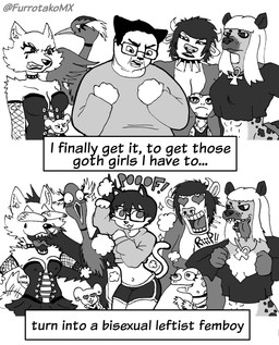 alternative_fashion angry anthro armwear big_breasts blood blush blush_lines bodily_fluids breasts choker clothing collar drooling ear_piercing ear_ring erect_nipples eyebrows eyelashes eyewear female femboy feminization glasses goth heart_(marking) heart_eyes heart_symbol horn inner_ear_fluff jewelry long_eyelashes lustful_gaze male markings muscular muscular_female navel necklace nipple_outline nipples nosebleed onomatopoeia overweight overweight_anthro overweight_male piercing ring_piercing ripping_clothing ripping_sound_effect saliva sound_effects tattoo text thick_eyebrows torn_clothing transformation tuft wings efradraws chudjak avian bird bovid bovine canid canine canis cattle crane_(bird) domestic_cat felid feline felis gecko gruiform hyena lizard mammal mouse murid murine reptile rodent scalie spotted_hyena wolf absurd_res comic digital_media_(artwork) english_text hi_res monochrome