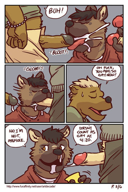 alternating_focus anthro anthro_on_anthro base_three_layout blockage_(layout) bodily_fluids bong cum cum_in_mouth cum_inside cumshot cumshot_in_mouth dialogue drugs drunk ejaculation erection eyes_closed fellatio four_frame_image gangbang genital_fluids genitals group group_sex horizontal_blockage humanoid_genitalia humanoid_penis male male/male male_penetrated male_penetrating male_penetrating_male oral oral_penetration orgasm penetration penile penis penis_in_face profanity sex stated_heterosexuality stated_sexuality stoned substance_intoxication text three_row_layout artdecade palm_of_my_hand itreyu bear mammal comic digital_media_(artwork) english_text multiple_scenes