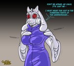 anthro breasts clothing dialogue female gas_mask latex latex_clothing latex_skinsuit looking_at_viewer mask onomatopoeia skinsuit solo sound_effects text tight_clothing goatsludge undertale_(series) toriel boss_monster_(undertale) bovid caprine goat mammal 2024 absurd_res english_text hi_res