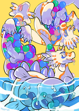 anthro autofellatio back_spikes ball_pit bedroom_eyes blush blush_lines bodily_fluids butt drooling ejaculation fangs fin horn inflatable large_paws long_tail looking_pleasured male masturbation multicolored_body narrowed_eyes oral oral_masturbation partially_submerged penile penile_masturbation pool_toy presenting presenting_hindquarters rainbow_body saliva seductive solo spikes spikes_(anatomy) tail teeth translucent valve_(mechanical) voyeur water wulferthing mythology animate_inanimate aquatic aquatic_dragon dragon living_inflatable mythological_creature mythological_scalie scalie absurd_res hi_res
