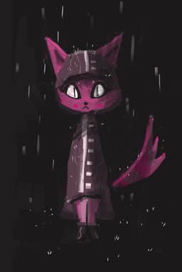 anthro boots brown_boots brown_clothing brown_coat brown_footwear brown_topwear clothing coat female footwear fur hood looking_at_viewer pink_body pink_fur raincoat raining shoes solo standing topwear naircat domestic_cat felid feline felis mammal 2014 digital_media_(artwork) digital_painting_(artwork) painting_(artwork)