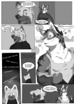 anthro blackmailz canid canine canis clothing comic dialogue domestic_dog english_text felid fur gray_(blackmailz) greyscale hector_(blackmailz) hi_res male mammal monochrome pantherine text tiger undressing