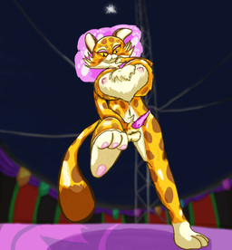 animal_genitalia animal_penis anthro balls bodily_fluids bodily_fluids_drip breasts countershading cum cum_drip dripping ejaculation feline_genitalia feline_penis finger_in_mouth genital_fluids genitals gynomorph intersex markings nipples pawpads paws penis solo tail tail_markings yanntastisch kirby_(series) kirby_and_the_forgotten_land nintendo clawroline felid feline leopard leopardus mammal pantherine absurd_res hi_res