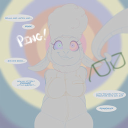 anthro breasts dialogue eyewear female glasses hypnosis mind_control prison_uniform solo_focus spiral spiral_eyes khreis disney zootopia dawn_bellwether bovid caprine mammal reptile scalie sheep snake 1:1 2025 hi_res spot_color