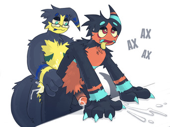 1_horn anal anal_orgasm anal_penetration anthro anthro_on_anthro bent_over blue_body blue_claws bodily_fluids claws cum cum_in_ass cum_inside cum_while_penetrated doggystyle duo ejaculation excessive_cum excessive_genital_fluids eyewear fangs from_behind_position fucked_silly fur genital_fluids genitals glasses gradient_penis half-erect hands-free horn humanoid_genitalia humanoid_penis looking_pleasured male male/male mastectomy_scar multicolored_body multicolored_fur nude orgasm orgasm_face penetration penile penile_penetration penis pubes scar sex standing standing_sex sweat sweatdrop tail teeth text tongue tongue_out cvinodor regretevator roblox the_axolotl_sun buttondrop_(regretevator) gregoriah_(regretevator) horned_humanoid humanoid zumae hi_res russian_text trans_(lore) trans_man_(lore)