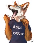 5_fingers anthro black_lips black_nose clothed clothing fingers flossing lips male open_mouth simple_background solo teeth tongue white_background flashw canid canine canis coyote mammal 2021 digital_media_(artwork)