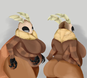 3_fingers antennae_(anatomy) anthro belly big_breasts big_butt black_eyes breasts butt compound_eyes curvy_figure featureless_breasts female fingers front_view mouthless multi_arm multi_limb non-mammal_breasts rear_view shortstack slightly_chubby solo standing thick_thighs voluptuous wings ahoeforcoffee arthropod insect lepidopteran moth absurd_res hi_res
