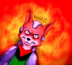 angry anthro black_nose clothed clothing dutch_angle fire fur green_eyes jacket looking_at_viewer male red_body red_fur solo text topwear what fredryk_phox nintendo paintchat star_fox fox_mccloud canid canine fox mammal english_text reaction_image