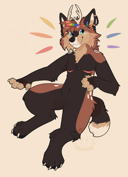 accessory antlers brown_body brown_fur claws crossgender ear_piercing ftm_crossgender fur headband horn male piercing scar solo teeth noodlethings atlas canid canine deer fox hybrid mammal full-length_portrait hi_res portrait
