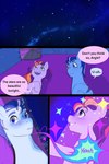 anthro basket bedding blanket blue_body blue_eyes blue_hair blush container dialogue duo female green_eyes hair lying male on_back picnic_basket sparkles star stargazing text aztrial hasbro mlp_g5 my_little_pony argyle_starshine_(mlp) sunny_starscout's_mother_(mlp) earth_pony equid equine horse mammal pony comic english_text hi_res