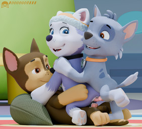 anal anal_penetration bodily_fluids cum cum_in_ass cum_in_vagina cum_inside female feral genital_fluids group male male/female penetration trio vaginal vaginal_penetration unknowndata paw_patrol chase_(paw_patrol) everest_(paw_patrol) rocky_(paw_patrol) 3d_(artwork) absurd_res digital_media_(artwork) hi_res