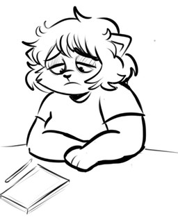 3_fingers anthro arms_bent bangs black_eyebrows black_eyes black_nose closed_frown clothed clothed_anthro clothed_female clothing drawing_pen drawing_tablet eyebrow_through_hair eyebrows female fingers frown furniture hair half-closed_eyes looking_down looking_down_at_drawing_tablet looking_down_at_object medium_hair mouth_closed narrowed_eyes paper sad shirt simple_background sitting solo t-shirt table topwear translucent translucent_hair white_background white_clothing white_hair white_shirt white_t-shirt white_topwear ractoons raquel_(ractoons) mammal procyonid raccoon 2023 digital_drawing_(artwork) digital_media_(artwork) half-length_portrait hi_res monochrome portrait sketch spanish_description