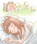 bangs bed brown_hair chibi counting_sheep dream ear_tuft eyes_closed female fur furniture group hair humor inner_ear_fluff nishiwaki on_bed sleeping smile solo_focus tuft under_covers unknown_artist spice_and_wolf holo_(spice_and_wolf) animal_humanoid bovid canid canid_humanoid canine canine_humanoid canis caprine domestic_sheep humanoid mammal mammal_humanoid sheep wolf wolf_humanoid digital_media_(artwork)