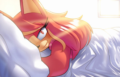 amber_eyes anthro bed female furniture looking_at_viewer mature_female solo thenovika sega sonic_the_hedgehog_(series) the_murder_of_sonic_the_hedgehog conductor's_wife_(sonic) akita canid canine canis domestic_dog mammal spitz absurd_res hi_res