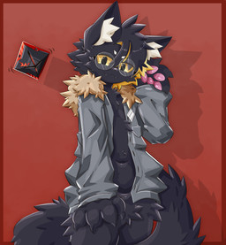 anthro biped black_body black_fur clothing coat eyewear fur glasses inner_ear_fluff male pawpads pink_pawpads solo tail topwear tuft gaogomon knight_(knight) domestic_cat felid feline felis mammal absurd_res hi_res