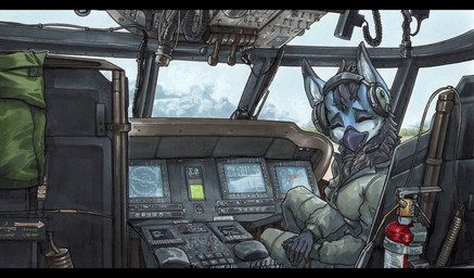 5_fingers aircraft anthro black_bars black_body black_hair blue_body breasts clothing cockpit detailed_background electronics eyes_closed female fingers hair headphones helicopter inside inside_vehicle military_uniform non-mammal_breasts solo uniform vehicle white_body ewgengster mythology sikorsky_aircraft uh-60_black_hawk avian gryphon mythological_avian mythological_creature 2025 absurd_res english_description hi_res letterbox traditional_media_(artwork)