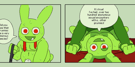 aroused aroused_male aroused_smile bed bodily_fluids casual_nudity casual_sex clothing convenient_censorship dialogue duo furniture green_body half-closed_eyes hands_on_arms long_ears looking_at_viewer looking_pleasured lying male male/male narrowed_eyes necktie nipple_outline nipples nude nude_male on_back on_bed on_bedding one_fang overweight overweight_male pubes pubic_fuzz red_eyes rounded_ears sex short_tail simple_background single_tooth slightly_chubby slightly_chubby_male speech_bubble spread_legs spreading sweat sweating_profusely tail talking_to_viewer text undressing undressing_self white_sclera chronobauble gaia_online diedrich ambiguous_species animal_humanoid grunny humanoid lagomorph lagomorph_humanoid leporid_humanoid mammal mammal_humanoid rabbit_humanoid comic english_text