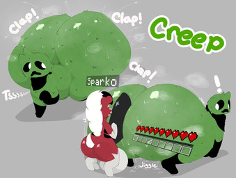 anthro balls big_balls big_butt big_penis bodily_fluids butt clapping duo erection feral genitals huge_balls huge_butt huge_penis hyper hyper_balls hyper_butt hyper_genitalia hyper_penis kerchief male male/male musk penis sound_effects sweat text twerking sparkothefailure microsoft minecraft mojang nintendo pokemon xbox_game_studios creep_(sparkothefailure) creeper_(minecraft) generation_7_pokemon lycanroc midnight_lycanroc pokemon_(species) 2025 absurd_res character_name digital_media_(artwork) hi_res