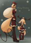 anthro black_eyes blonde_hair blush breasts clothing costume duo eyewear female fur gift glasses hair holding_object holding_whip holidays kemono orange_body orange_fur red_eyes santa_costume standing text whip young young_anthro sho_shibamoto christmas candy_whip no_name canid canine fox mammal 2014 english_text