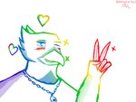 anthro blush gesture hand_gesture heart_symbol jewelry lgbt_pride male necklace one_eye_closed pride_color_body pride_color_palette pride_colors pride_heart rainbow rainbow_pride_colors rainbow_symbol six-stripe_rainbow_pride_colors solo sparkles v_sign wink antifreezetea neptune_mereaux avian bird bluebird eastern_bluebird oscine passerine thrush_(bird) restricted_palette sketch