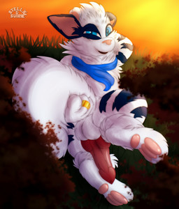 animal_genitalia animal_penis anthro arm_tuft balls blue_body blue_eyes blue_fur canine_genitalia canine_penis cheek_tuft digit_ring elbow_tuft facial_tuft fluffy fluffy_tail fur genitals grass grass_field head_markings head_tuft holding_tail jewelry knot knotted_penis male markings mostly_nude multicolored_body neck_tuft pawpads paws penis pink_nose plant raised_tail ring ring_(jewelry) scarf scarf_only sheath sky striped_body striped_fur striped_markings stripes tail tuft wedding_ring white_body white_fur stellaamoris suiro nintendo pokemon suiro_(character) arcanine canid canine generation_1_pokemon mammal pokemon_(species) absurd_res digital_media_(artwork) digital_painting_(artwork) hi_res painting_(artwork)