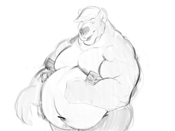 anthro belly big_belly bottomwear bus clothing commercial_vehicle hat headgear headwear holding_bus licking licking_lips licking_own_lips macro male moobs muscular muscular_anthro muscular_male navel overweight overweight_anthro overweight_male pants simple_background solo standing tongue tongue_out vehicle solaxe_(artist) bear mammal 4:3 hi_res monochrome portrait sketch three-quarter_portrait