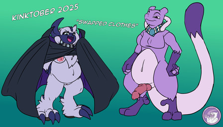 cloak clothed clothing coat collar crossdressing female genitals kerchief male nipples pawpads paws penis pokemorph swapped_clothes topwear vulva hyperchibiabsol kinktober kinktober_2025 nintendo pokemon chibi_the_absol chrona_the_mewtwo absol generation_1_pokemon generation_3_pokemon legendary_pokemon mewtwo pokemon_(species) 2025 7:4 hi_res