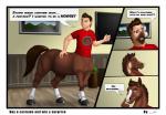 clothing consensual_transformation costume costume_transformation fur growth hair hooves magic male snout snout_growth solo speech_bubble text transformation nisharu european_mythology greek_mythology mythology centaur equid equid_taur humanoid_taur mammal mammal_taur taur 2017 comic english_text hi_res line_art