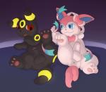 anus balls blush butt duo erection femboy feral genitals humanoid_genitalia humanoid_penis male male/male paws penis presenting raised_leg simple_background infinitydoom nintendo pokemon eeveelution generation_2_pokemon generation_6_pokemon pokemon_(species) sylveon umbreon