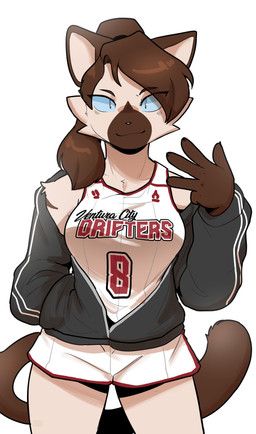 5_fingers anthro basketball_uniform black_clothing black_jacket black_topwear blue_sclera bottomwear breasts brown_body brown_eyebrows brown_fur brown_hair brown_tail clothed clothed_anthro clothed_female clothing eye_through_hair eyebrows facial_markings female female_anthro fingers front_view fur gesture hair hand_gesture hand_in_pocket head_markings jacket jersey light_body light_fur looking_at_viewer markings mouth_closed muzzle_(marking) number number_on_clothing number_on_jersey off_shoulder pockets pupils shirt shorts simple_background sleeveless_clothing slit_pupils solo sportswear tail text text_on_clothing text_on_topwear topwear translucent translucent_hair uniform unzipped unzipped_jacket white_background white_bottomwear white_clothing white_shorts white_topwear zipper conditional_dnp sonokido ventura_city_drifters clover_haynes domestic_cat felid feline felis mammal siamese_cat 2025 absurd_res digital_drawing_(artwork) digital_media_(artwork) english_text hi_res portrait three-quarter_portrait