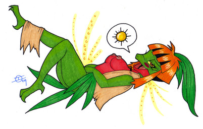 alternate_species anthro aroused aroused_face aroused_smile barefoot bedroom_eyes big_breasts blush breasts brown_eyes clothed clothing enjoying erect_nipples eyelashes feet female green_body gym_leader hair happy leaf leaf_tail looking_at_viewer looking_pleasured lying moan mostly_nude narrowed_eyes nipples non-mammal_breasts non-mammal_nipples on_back open_mouth orange_hair red_body red_eyes seductive short_hair simple_background snout solo speech_bubble sun tail talons toes tongue torn_clothing white_background yellow_sclera ivanks nintendo pokemon gardenia_(pokemon) generation_3_pokemon grovyle lizard pokemon_(species) reptile scalie
