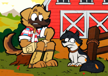 anthro biped bound canvas clothed clothing duo farm feral log male open_clothing open_shirt open_topwear shirt sitting topwear wood felestrist beans_&_bacon_breakfest bacon_(feletrist) ryan_(dokapi) woods_(feletrist) canid canine canis domestic_dog fox german_shepherd herding_dog mammal pastoral_dog true_fox absurd_res hi_res
