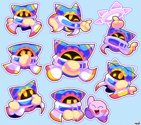 :d abstract_background ambiguous_gender bald blue_background bodily_fluids brown_body brown_skin clothed clothing coat disembodied_hand duo eyes_closed gesture gloves half-closed_eyes hand_gesture handwear happy looking_at_viewer looking_away looking_down looking_up male multicolored_body multicolored_skin narrowed_eyes not_furry o_o one_eye_closed one_eye_half-closed open_mouth pink_body pink_skin pink_tongue pointing pose raised_arm raised_hand red_body red_skin rosy_cheeks simple_background size_difference smile tears tongue topwear wide_eyed yellow_eyes magolor_(artist) kirby_(series) nintendo kirby magolor alien waddling_head 2021 hi_res