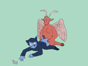 anthro blush cross duo genitals gynomorph intersex intersex/male male penis priest_robes questionable_consent wings shinxes baphomet_(deity) john_ward bovid caprine caprine_demon deity demon felid feline goat_demon mammal 4:3 hi_res