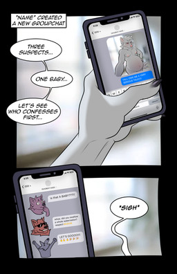 anthro chat dialogue electronics group male male/male phone pregnant pregnant_male text atomaz utya ych_(character) canid canine canis mammal wolf absurd_res comic english_text hi_res