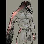 beak body_hair body_horror bottomwear bulge claws clothing disfigured for_a_head happy_trail human_torso loincloth male mostly_nude muscular muscular_male mutated navel spiked_arms teeth toothed_beak veiny_arms fear_and_hunger crow_mauler animal_head animal_humanoid avian bird corvid corvus_(genus) crow humanoid monster oscine passerine 1:1 digital_drawing_(artwork) digital_media_(artwork) monochrome