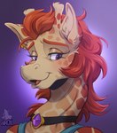 anthro choker ear_piercing ear_ring female gem horn jewelry necklace piercing ring_piercing smile solo conditional_dnp xnirox legend_of_ahya marle_talbender_(darkflamewolf) giraffe giraffid mammal bust_portrait hi_res portrait