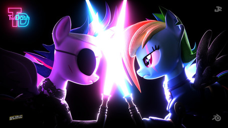 black_background blue_lightsaber duo eye_patch eyewear female feral horn lightsaber melee_weapon purple_lightsaber scar simple_background weapon wings creatorofpony jay2blue friendship_is_magic hasbro my_little_pony mythology star_wars rainbow_dash_(mlp) twilight_sparkle_(mlp) equid equine mammal mythological_creature mythological_equine pegasus winged_unicorn 16:9 3d_(artwork) digital_media_(artwork) hi_res widescreen