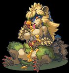 anthro blonde_hair breasts claws dripping eating eyebrows eyelashes female food hair honey_(food) looking_at_viewer narrowed_eyes non-mammal_breasts on_ground pseudo_clothing round_ears scales simple_background sitting solo spikes spikes_(anatomy) tongue tongue_out transparent_background muhut capcom monster_hunter arzuros bear mammal primatius scalie 2020 2d_animation alpha_channel animated digital_media_(artwork) low_res motion_tweening short_playtime