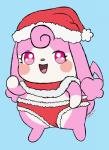 chibi christmas_clothing christmas_headwear clothed clothing featureless_limbs female hat headgear headwear holidays multicolored_body open_mouth pink_body pink_eyes santa_hat semi-anthro solo tan_body two_tone_body pyritie christmas himitsu_no_cocotama melory cocotama 2018 digital_media_(artwork) hi_res