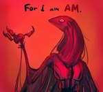 anthro armor armor_plates claws dialogue looking_at_viewer machine male mouthless pupils red_background simple_background slit_pupils snout solo text wire saelrum i_have_no_mouth_and_i_must_scream am_(ihnmaims) avian humanoid robot robot_humanoid english_text hi_res monochrome