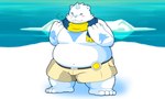 anthro belly big_belly blush bottomwear clothing detailed_background kemono male one_eye_closed outside overweight overweight_male scarf shorts solo white_body tai_tanuki anothereidos_of_dragon_vein_r patty_(anothereidos_r) yeti 2022 5:3 hi_res